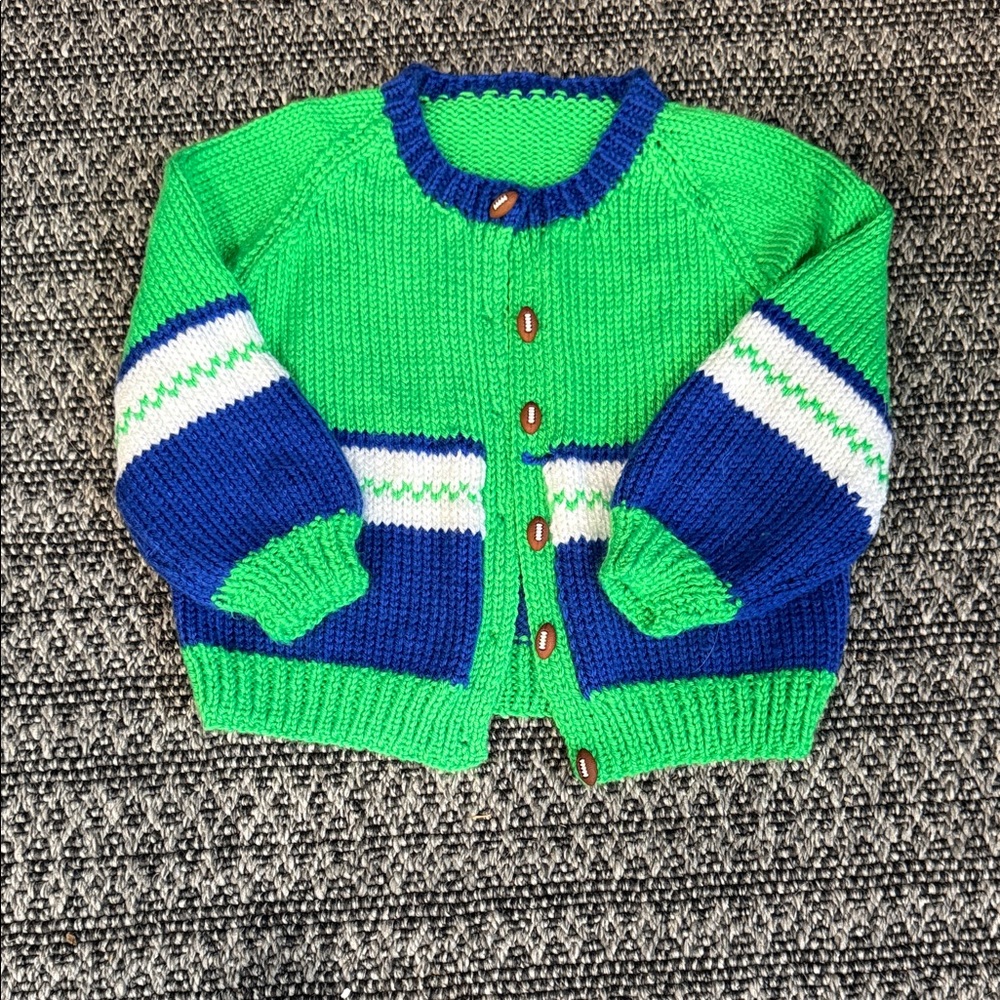 Green and Blue Kids Knit Cardigan